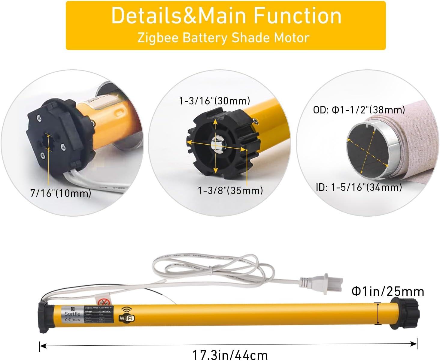 Smart Blinds Motor | WiFi Tubular Motor for Motorized Roller Shade，Windows Shade，Roller Blinds, Suitable for 1-1/2" (38mm) Diameter Tube - Only Motor