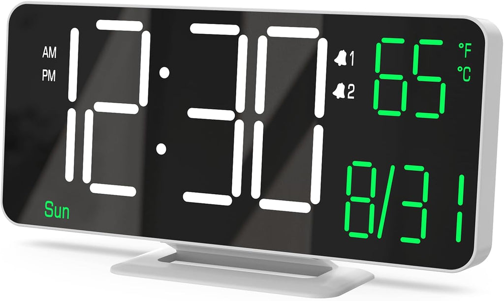 KOSUMOSU Digital Clock for Bedroom, 6.7" Desk Clock LED with Day of Week, Auto Dimming,Indoor Temperature, Clocks for Living Room, Alarm Clocks for Bedrooms
