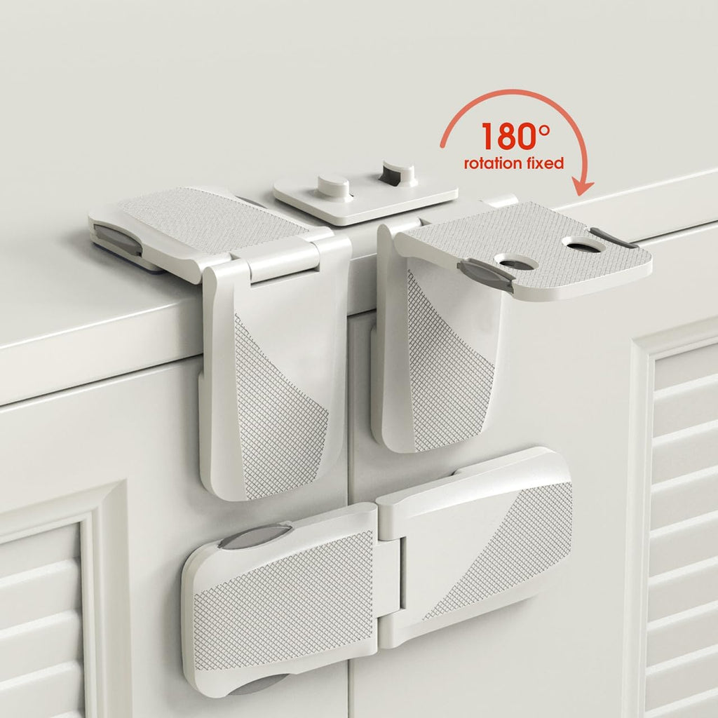 2 Pack Cabinet Locks Baby Proofing, QYESWHSR Fridge Locks for Kids with 3M Adhesive Pad, Child Proof Cabinet Locks French Door Refrigerator Freezer Lock RV Refrigerator, Oven Lock Easy Use (White)