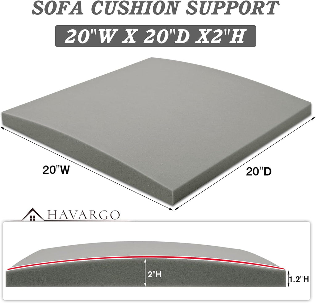 HAVARGO Couch Cushion Support for Sagging Seat 20X20X2 Inches Couch Supports for Sagging Cushions, High Density Foam Sofa Cushion Support with Anti Slip Mesh Fabric Light Grey Set of 3