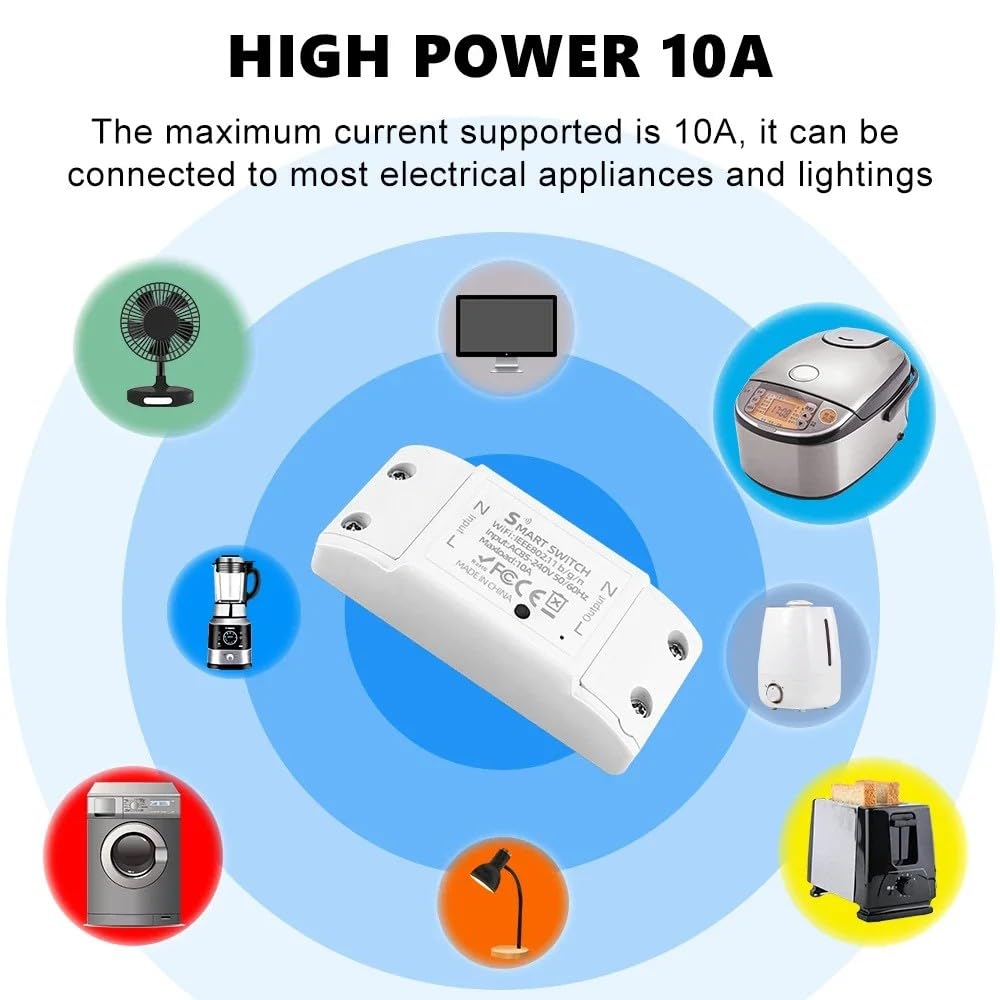 Eversecu WiFi Smart Light Switch 10A Mini DIY Breaker Module, Control by Smart Life/Tuya App, Compatible with Google Home/Alexa Echo