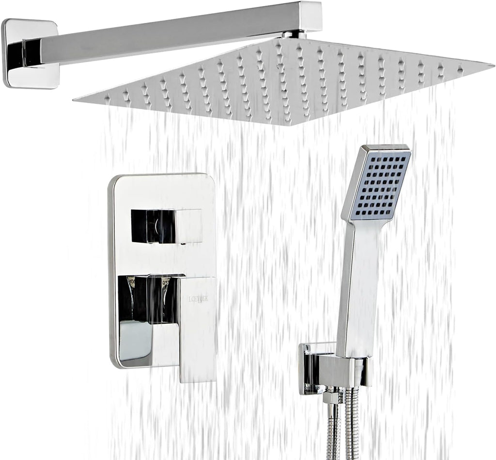 Shower Head - Shower Faucet Set Square Shower Combo System with 8'' Rainfall Shower Head Wall Mount Handheld Shower, Stainless Steel with Chrome Finish Bath Shower Head,Chrome