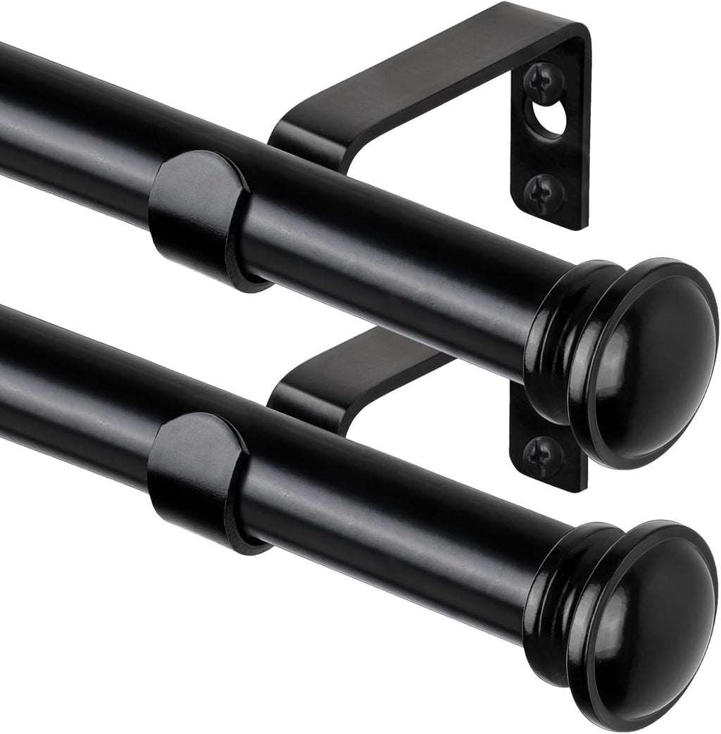 TONIAL 2 Pack Curtain Rods for Windows 48 to 84 Inch, Telescoping Splicing 3/4 Inch Single Rods for Windows Decorative Drapery Rod 32 to 86 with Small Finial, Black