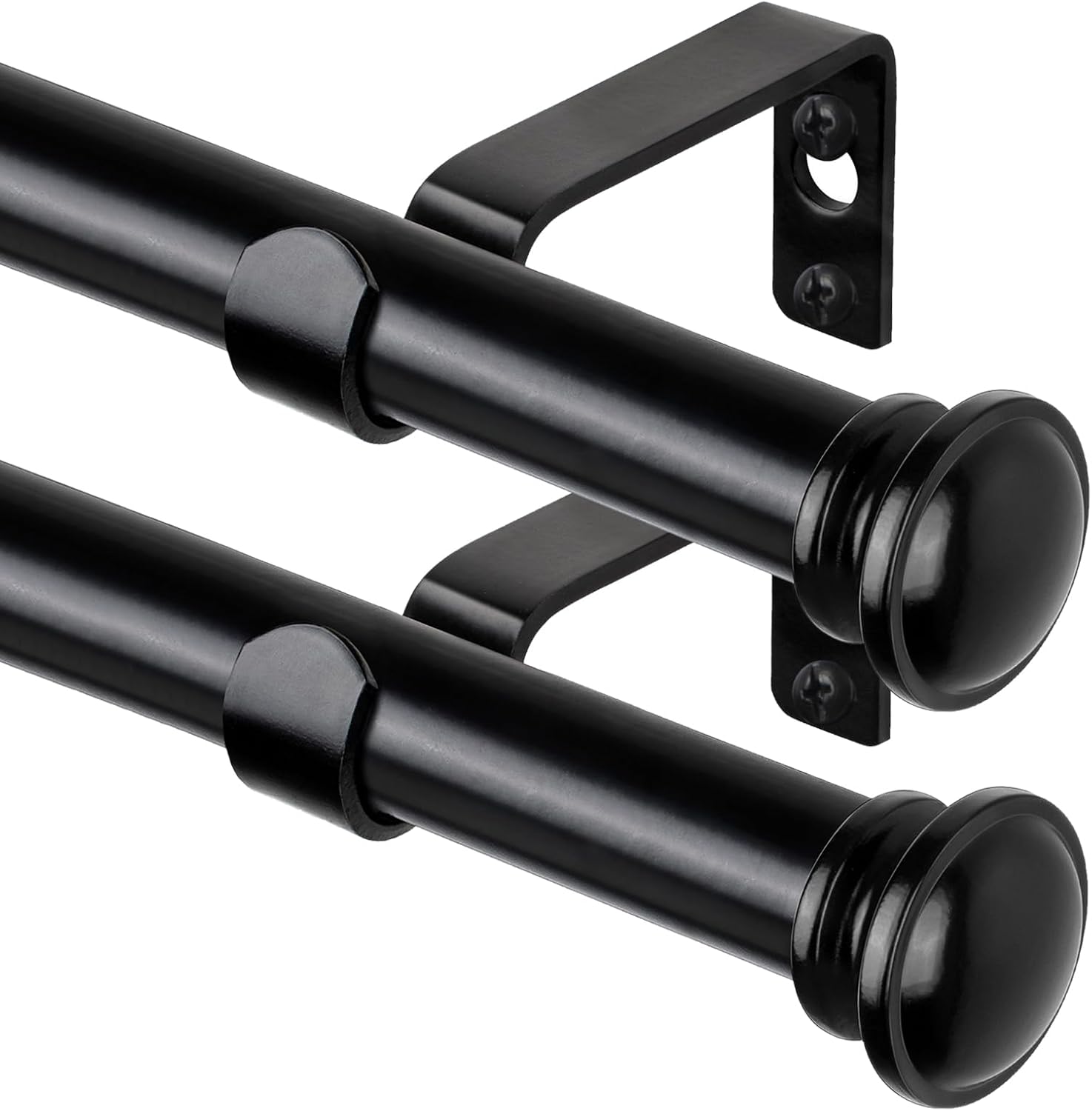 TONIAL 2 Pack Curtain Rods for Windows 48 to 84 Inch, Telescoping Splicing 3/4 Inch Single Rods for Windows Decorative Drapery Rod 32 to 86 with Small Finial, Black