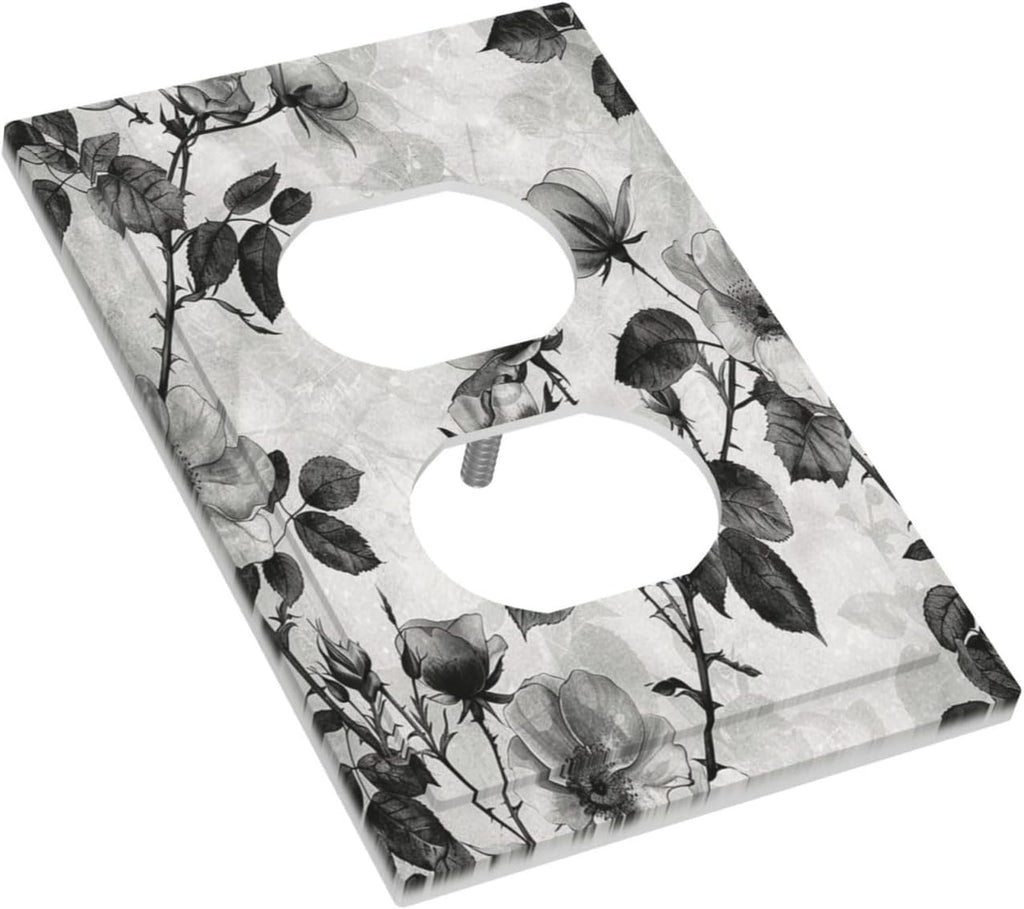 Outlet Covers Black Breezy Watercolor Garden Floral 1 Gang Duplex Wall Plate Decorative Switch Plates Electrical Receptacle Faceplate Light Switch Cover for Bedroom Home Decor