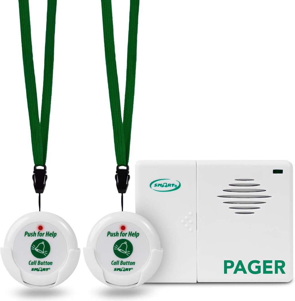 Smart Caregiver Pager System with 2 Call Buttons for Elderly Assistance, Fall Prevention, and Nurse Calling | Wearable Wireless Pager for Patient Help at Home | USA-Based Company and Customer Support