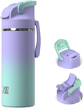 OISIZ Insulated Water Bottle 20 oz with 2 in 1 Spout and Straw Lid,One Click Safety Lock,100% Leakproof,Keep Cold 24H,Vacuum Stainless Steel Water Bottle for School,Travel and Sports,Dishwasher Safe