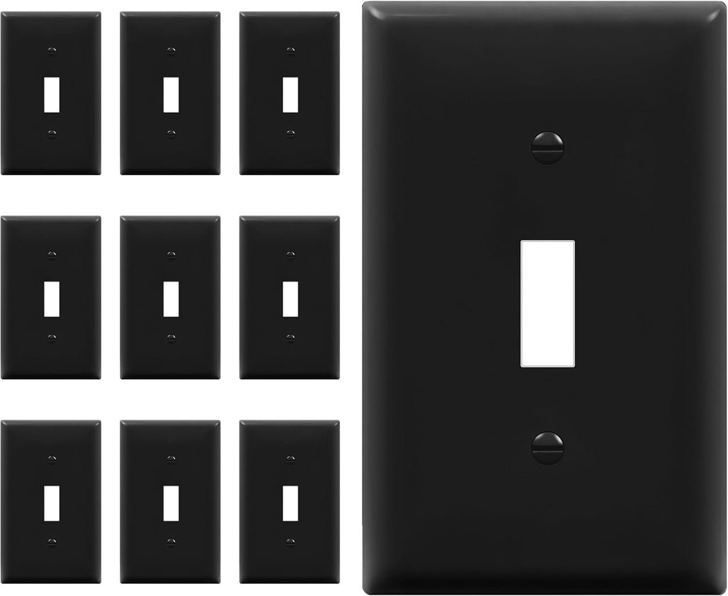 ENERLITES Toggle Light Switch Wall Plate, Gloss Finish, Standard Size 1-Gang 4.50" x 2.76", Unbreakable Polycarbonate Thermoplastic, 8811-BK-10PCS, Glossy Black, 10 Pack