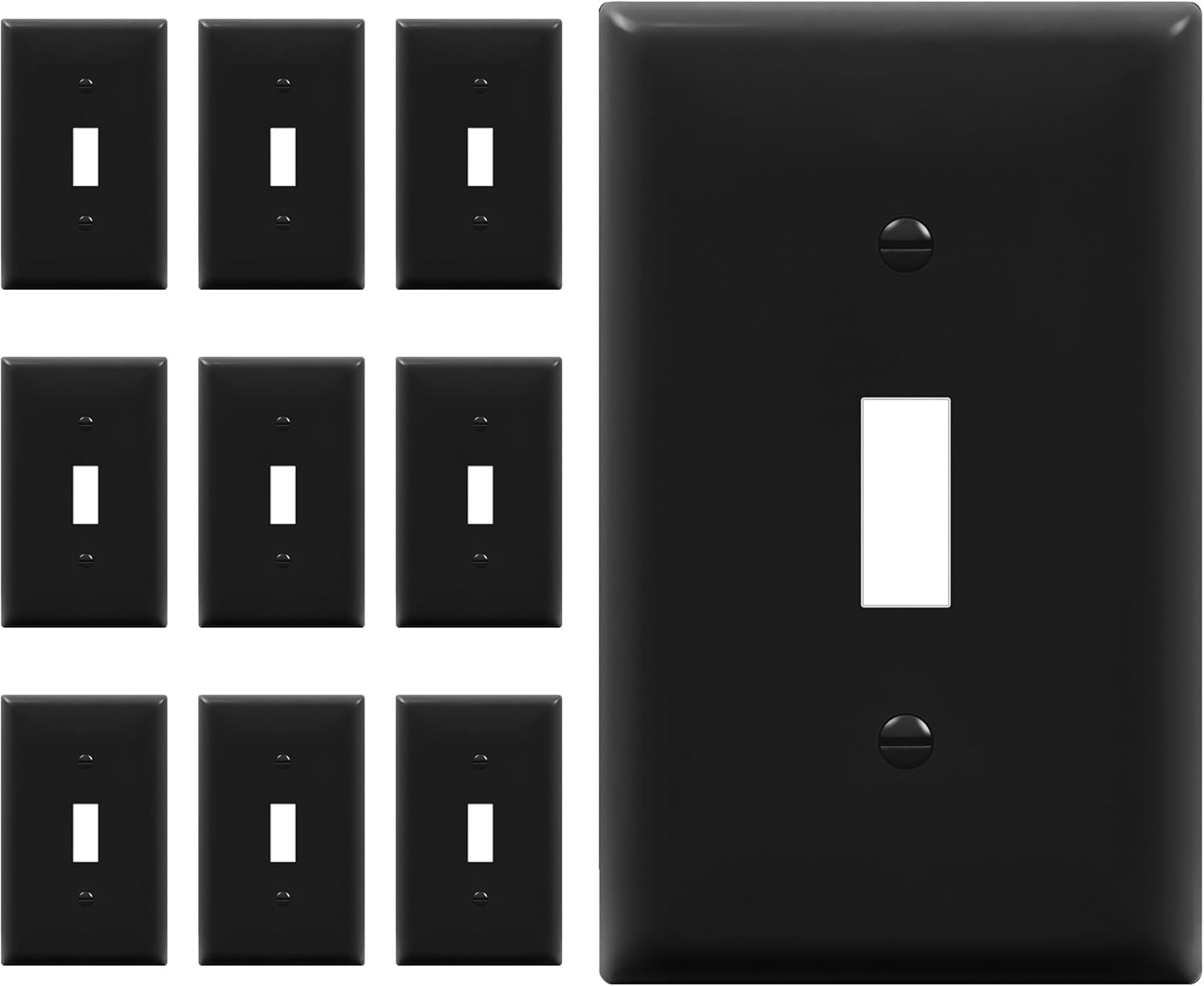 ENERLITES Toggle Light Switch Wall Plate, Gloss Finish, Standard Size 1-Gang 4.50" x 2.76", Unbreakable Polycarbonate Thermoplastic, 8811-BK-10PCS, Glossy Black, 10 Pack