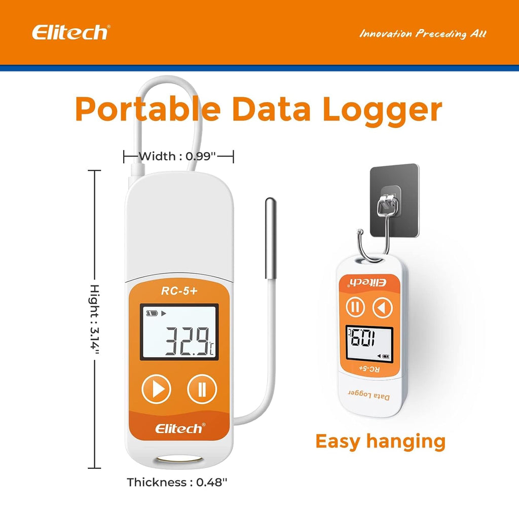 Elitech RC-5+ TE Digital PDF USB Temperature Data Logger Reusable Recorder Refrigerator Thermometer 32000 Points High Accuracy (Extra External Sensor)-10Pack