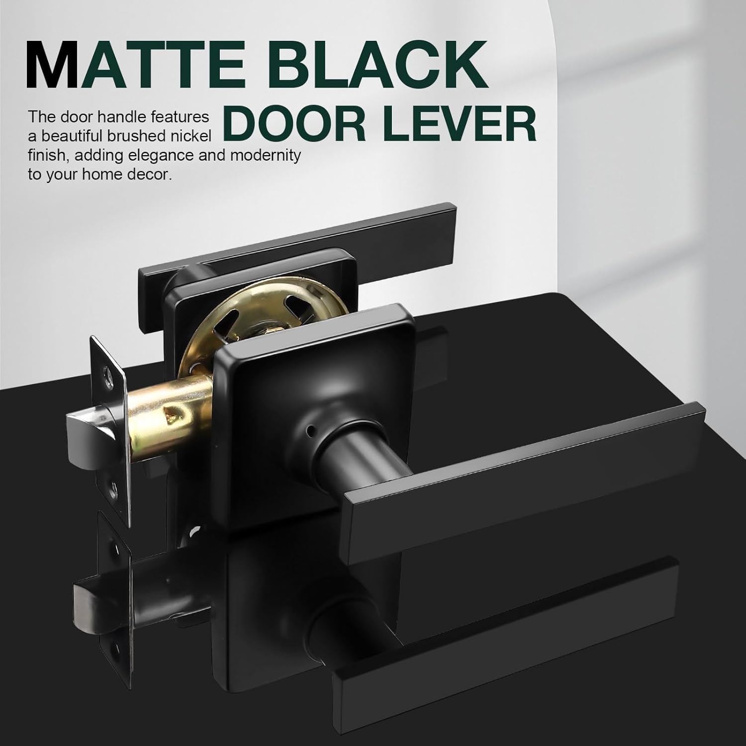 GOBEKOR 1 Pack Matte Black Passage Door Lever Hall Closet Door Handle with Lock Interior Door Handles Keyless Door Lock Black Lever Door Handles