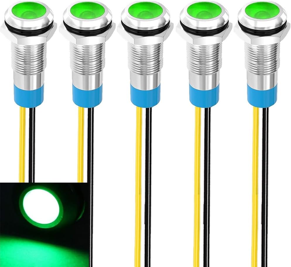 5pcs 8mm 110V-220V AC LED Waterproof Signal Lamp Metal Indicator Light (Green)