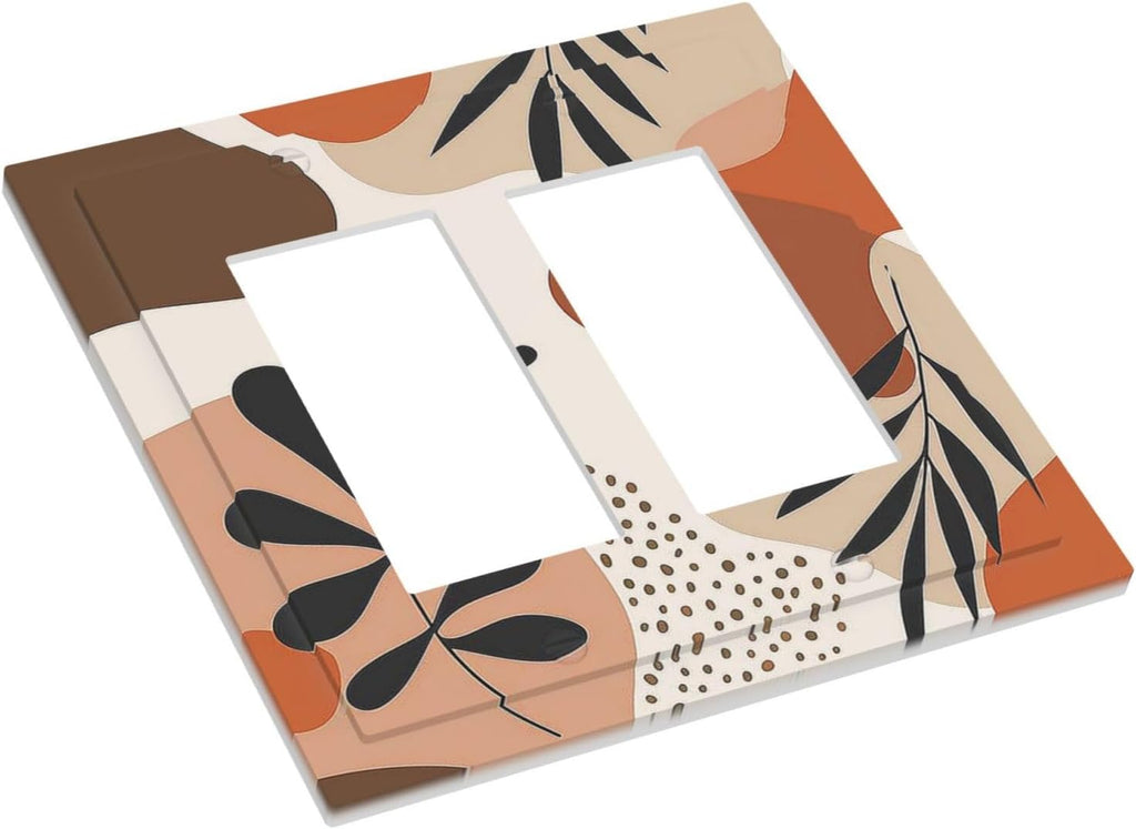 Decorative Outlet Covers Boho Botanical Orange Green Beige Minimalist 2 Gang Double GFCI Rocker Electrical Wall Panels Light Switch Cover Plate for Bedroom living Room Decor
