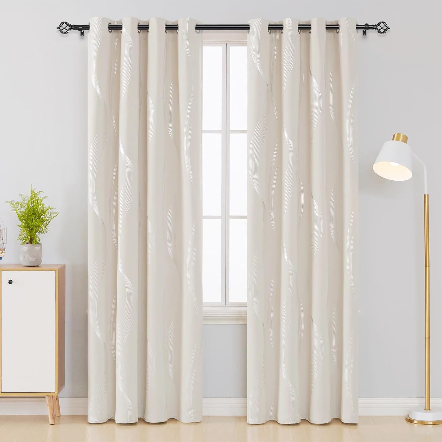 KAMANINA 2 Pack Curtain Rods 32 to 58 Inches (2.6-4.8ft), 3/4 Inch Black Curtain Rods for Windows Splicing Adjustable Single Drapery Rod with Twisted Cage Finial, for Indoor and Outdoor