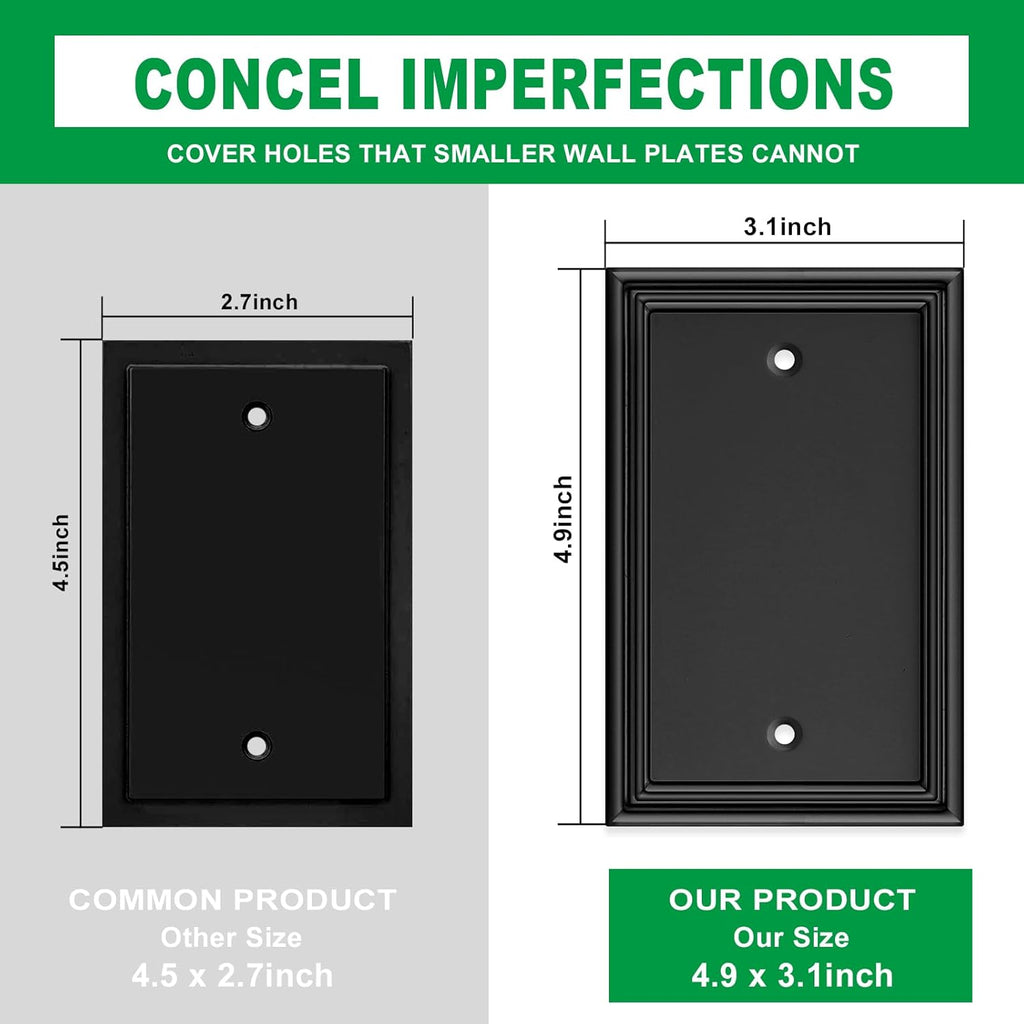 Black Modern Decorative Wall Plate Light Switch Cover Decorator Outlet Covers Rocker Switch Plates Bamboo Fiber Material Wall Plates for Kitchen Bathroom (1 Gang Single Blank-4 Pack)