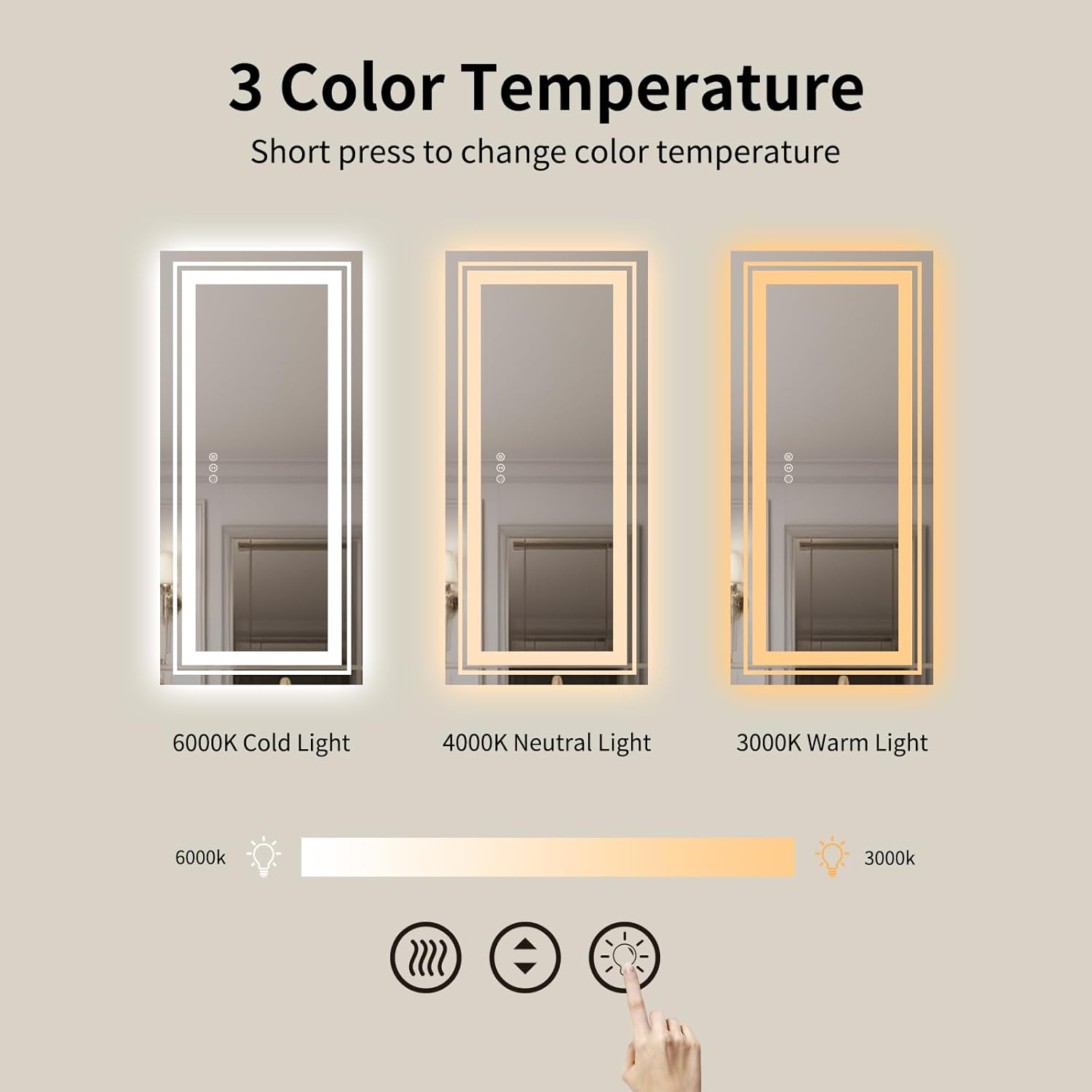 WTTY LED Bathroom Mirror 72''x40'' with Front and Backlight, Large Dimmable LED Vanity Wall Mirrors, Double LED Bathroom Mirror with Anti-Fog, 3 Colors, Memory Function, Shatter-Proof, ETL Listed