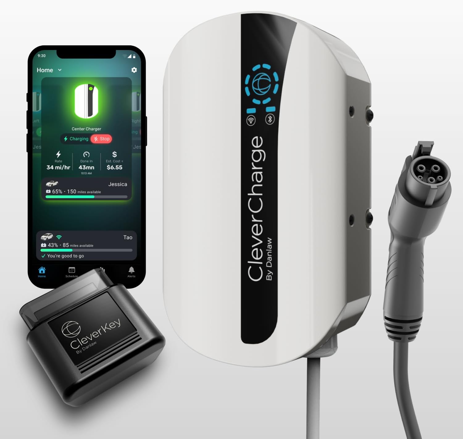 CleverCharge EV-114A Wi-Fi Enabled Level 2 EV Charger, Hardwired EVSE with J1772 Connector & CleverKey AI, Up to 48A / 240V, UL/Energy Star Rated, 25ft Cable, Soft White
