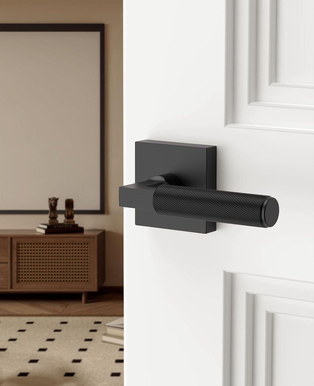 Asidrama 4 Pack Black Passage Door Handles, Door Lever with Door Knobs Indoor for Bedroom or Bathroom, Heavy Duty Door Handles Interior with Locks for Left Right Sided Doors 098
