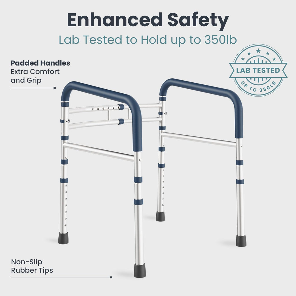 PELEGON Toilet Safety Rails (350 lb) - Adjustable Toilet Safety Frame & Rails, Toilet Safety Rail for Elderly Adults, Toilet Handles for Seniors, Toilet Bars for Elderly, Disabled & Handicap - Grey