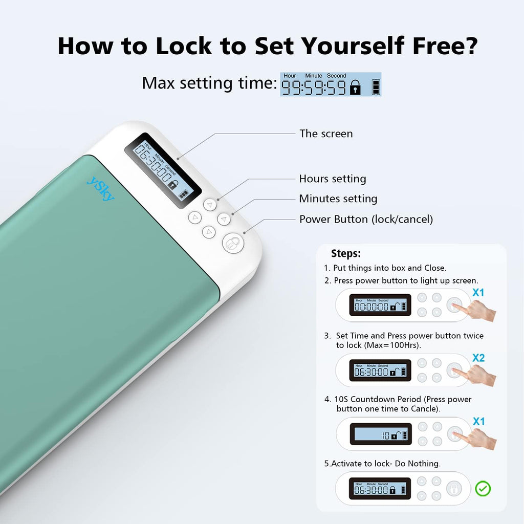 ySky Timed Lock Box, Portable Phone Locker with Self-Control Timer for iPhone, Android, Helping Kids, Students, Adults Focus Back, Mobile Phone Addiction Control (Green)