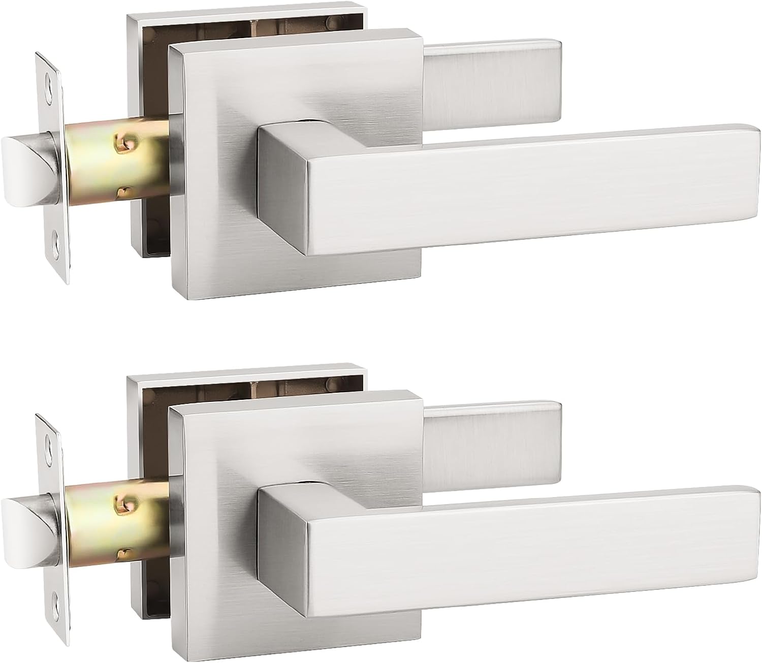 KNOBWELL 2 Pack Brushed Nickel Door Handle, Passage Door Knob Interior Closet Door Handle Without Lock and Key, Reversible for Left and Right(No Lock)