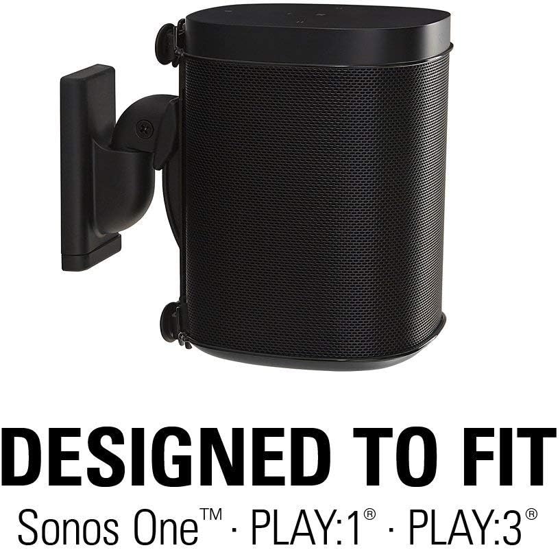 Sanus Adjustable Sonos Wall Mount for Sonos One, Play:1, & Play:3 - Tool Free Tilt & Swivel Adjustments for Best Audio - Pair (Black) - WSWM22-B1