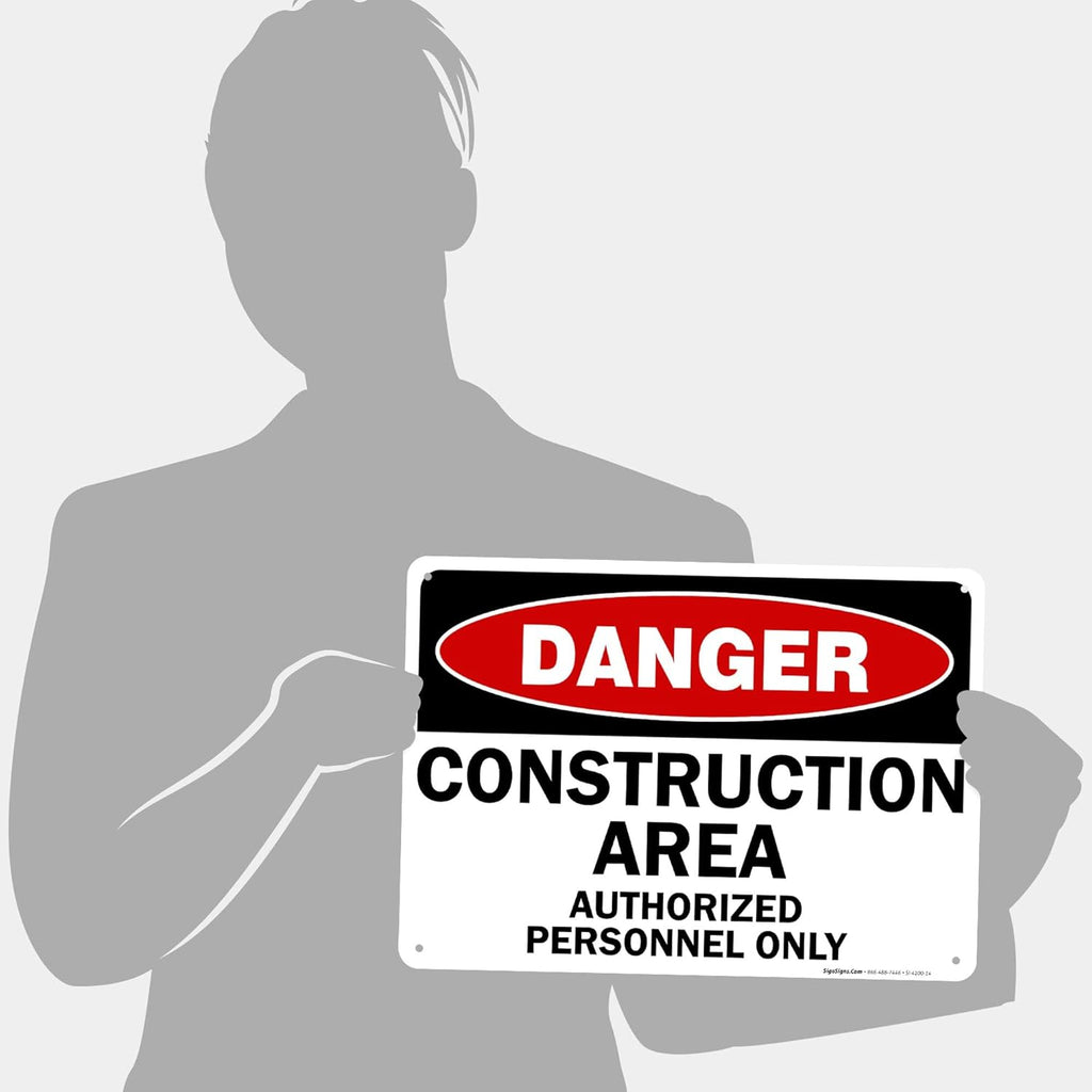 Danger Construction Area Sign, Authorized Personnel Only Sign, 10x14 Inches, 55 mil Thick HDPE (high Density polyethylene), Made in USA