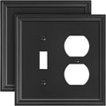2-Pack Combo Toggle/Duplex Light Switch Cover Plate, Black Wall Outlet Cover Plate, Natural Bamboo Fiber Decorative Wall Receptacle Cover for Electrical Outlets, Light Switch