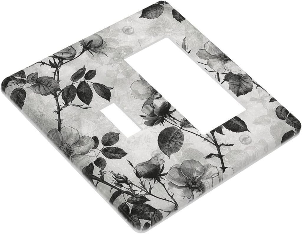 Outlet Covers Black Breezy Watercolor Garden Floral 1 Toggle 1 Rocker Combination Decorative Wall Plate Electrical Switch Plates Light Switch Cover Plate for Bedroom Home Decor