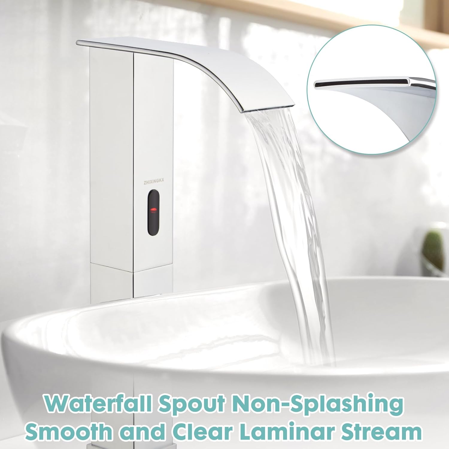 Touchless Bathroom Sink Faucets for 1 Hole, Hands-Free Automatic Motion Sensor Faucets with Tall Body,Black Waterfall Sink Faucets for Bathroom (Tall Body, Chrome)