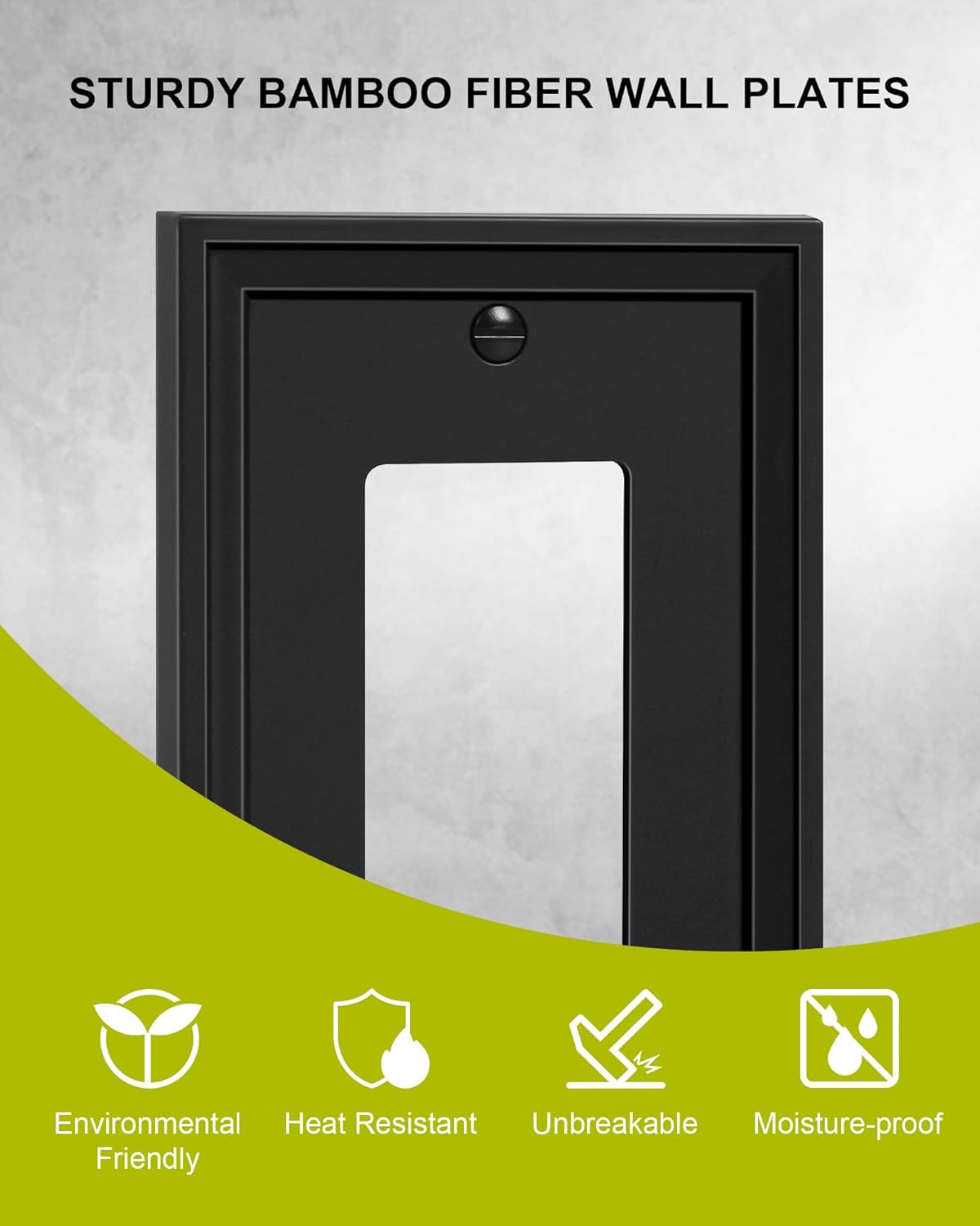 4-Pack Decorator Outlet Cover Plate, Black Decorative Switch Plates and Outlet Covers, Natural Bamboo Fiber Wall Plates for Electrical Outlets, Receptacle, GFCI Outlet, Dimmer Switch