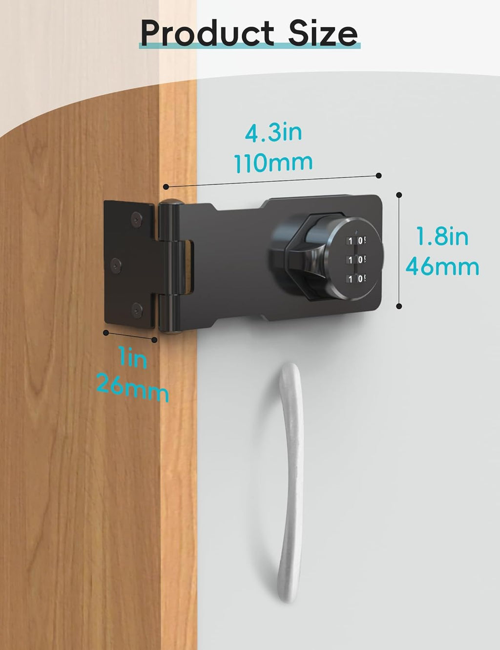 Cabinet Password Hasp Lock, Keyless Combination Lock for Small Doors, Barn, Bathroom, Outdoor, Garage, Garden, Black
