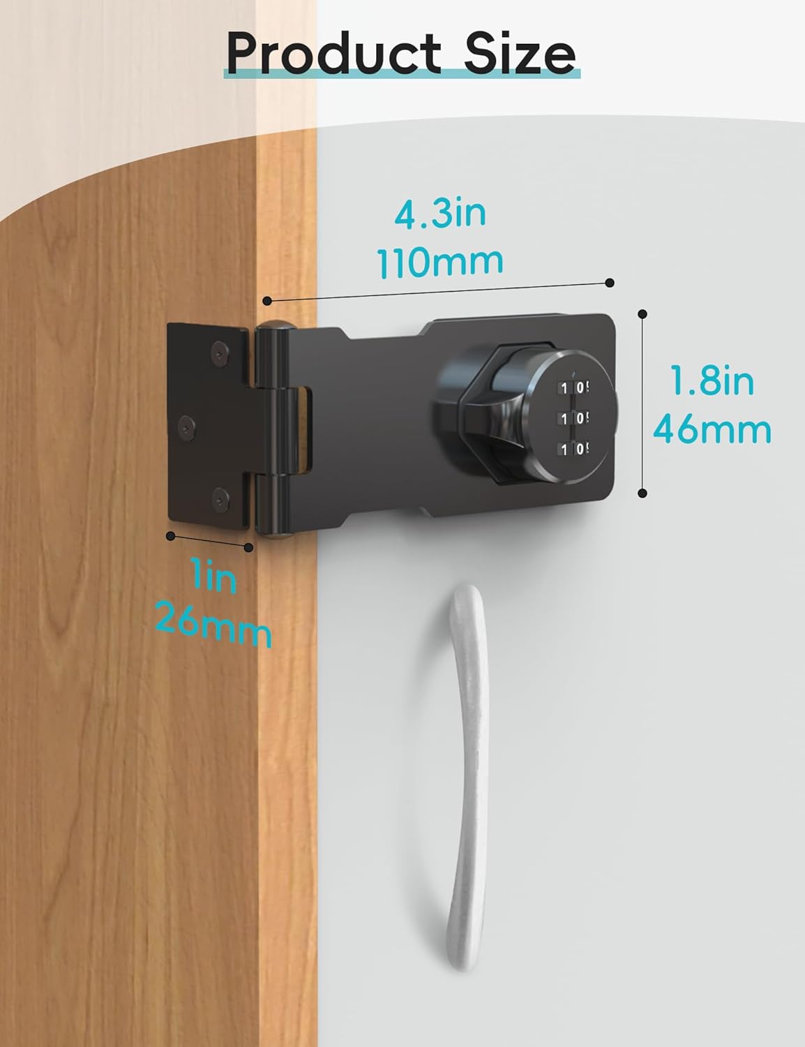 Cabinet Password Hasp Lock, Keyless Combination Lock for Small Doors, Barn, Bathroom, Outdoor, Garage, Garden, Black