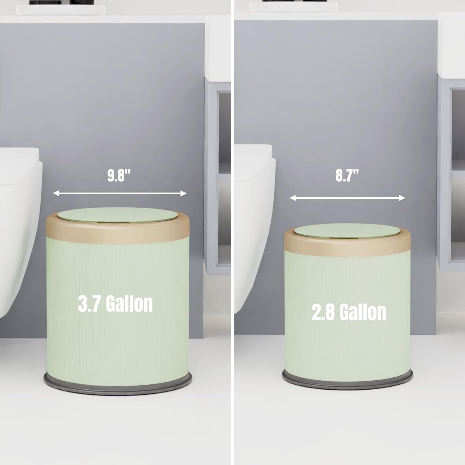 URALFA 2Pack Automatic Bathroom Trash Can, Touchless Motion Sensor Garbage Can with Lid, Smart Dog Proof Trash Bin, Plastic Wastebasket for Bedroom, Office, Living Room, 2.8 Gallon+3.7 Gallon (Green)
