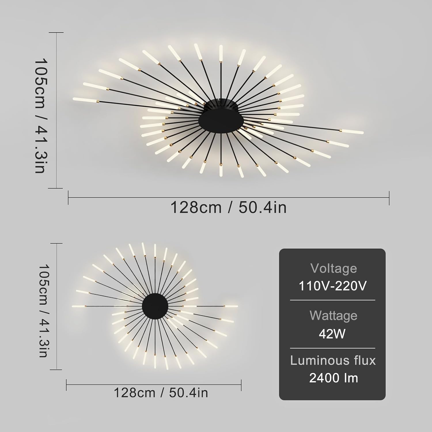 Modern Ceiling Light Flower Shape, Metal Firework Ceiling Lamp with Plug-in LED Source, Lighting Fixture for Living Room Dining Room Bedroom, Natural Light