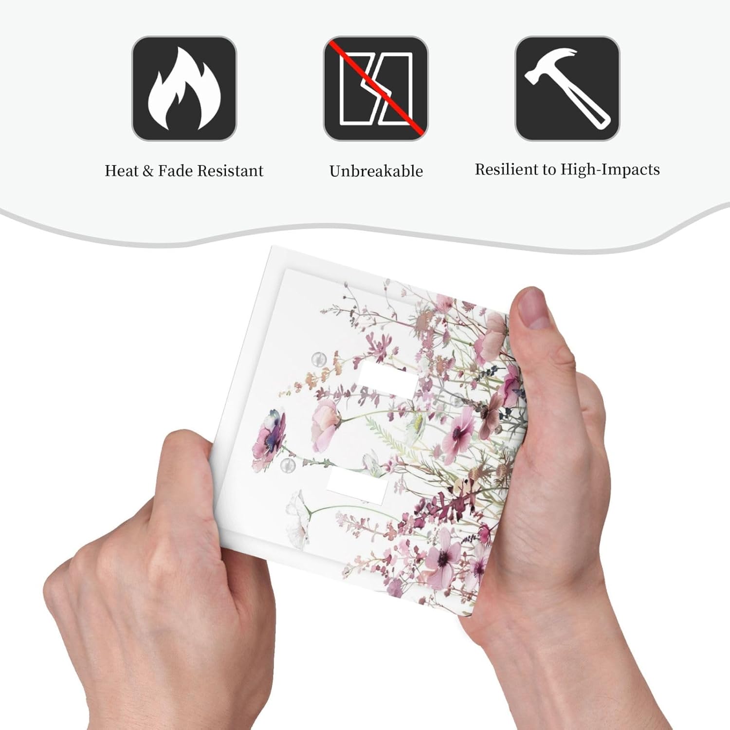 Floral Pink Watercolor Wildflowers Plant Flower Decorative Switch Plates 2 Gang Double Toggle Outlet Light Switch Cover Wall Plate Electrical Faceplate for Bedroom Living Room Decor