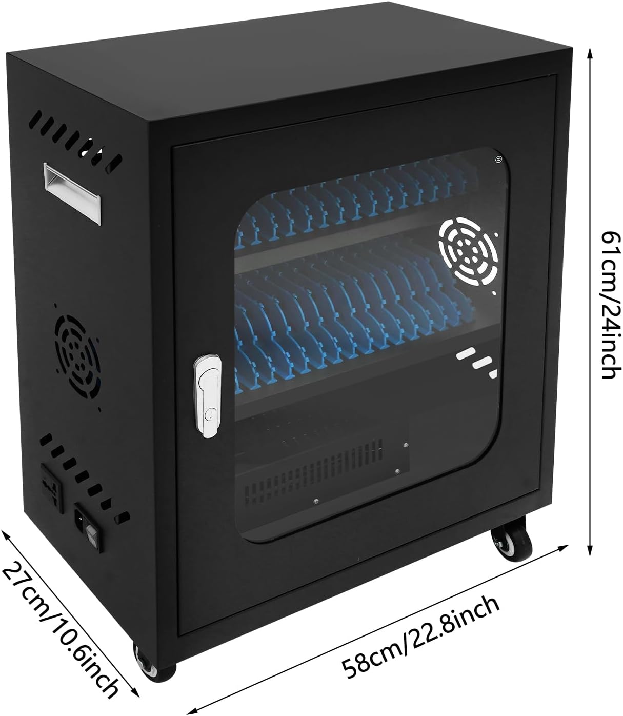 40-Port Mobile Phone Charging Station Cart - Heavy Duty Charging Cabinet for Schools & Offices, 400W Rechargeable Cellphone Locker Storage Lockable Tempered Glass Door & Wheels (Black)