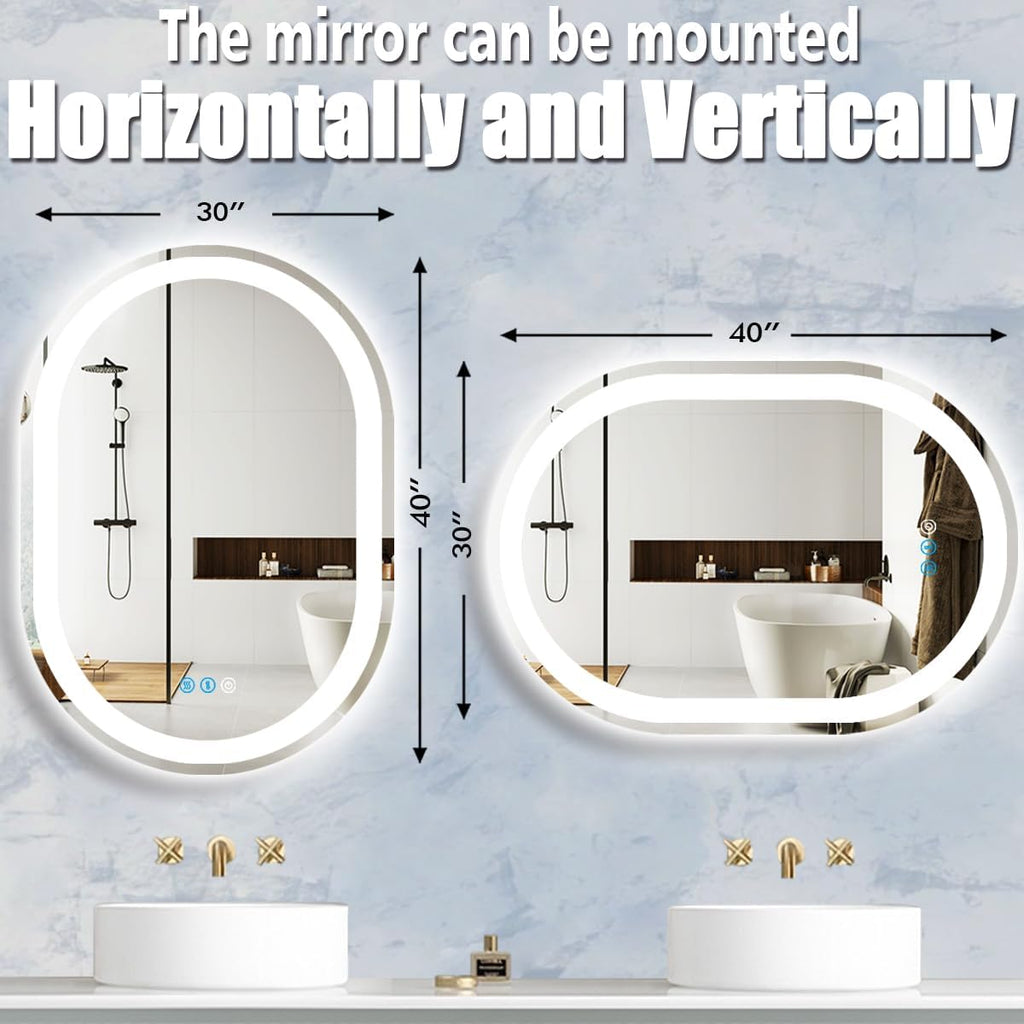 40 x 30 Inch Oval LED Bathroom Mirror with Lights 40 Inch Large Oval Lighted Vanity Mirror for Bathroom Salon Wall Horizontal/Vertical Mounted Anti-fog Smart Memory 3 Color Dimmable Front Lit