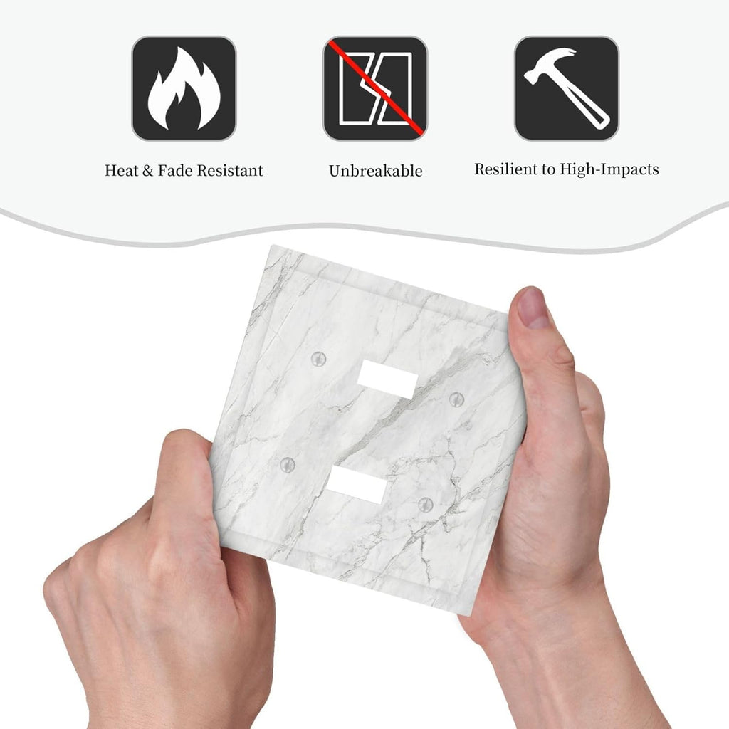 Decorative Switch Plates Marble Granite White And Grey 2 Gang Double Toggle Wall Plate Outlet Light Switch Cover Electrical Faceplate for Home Bedroom Decor