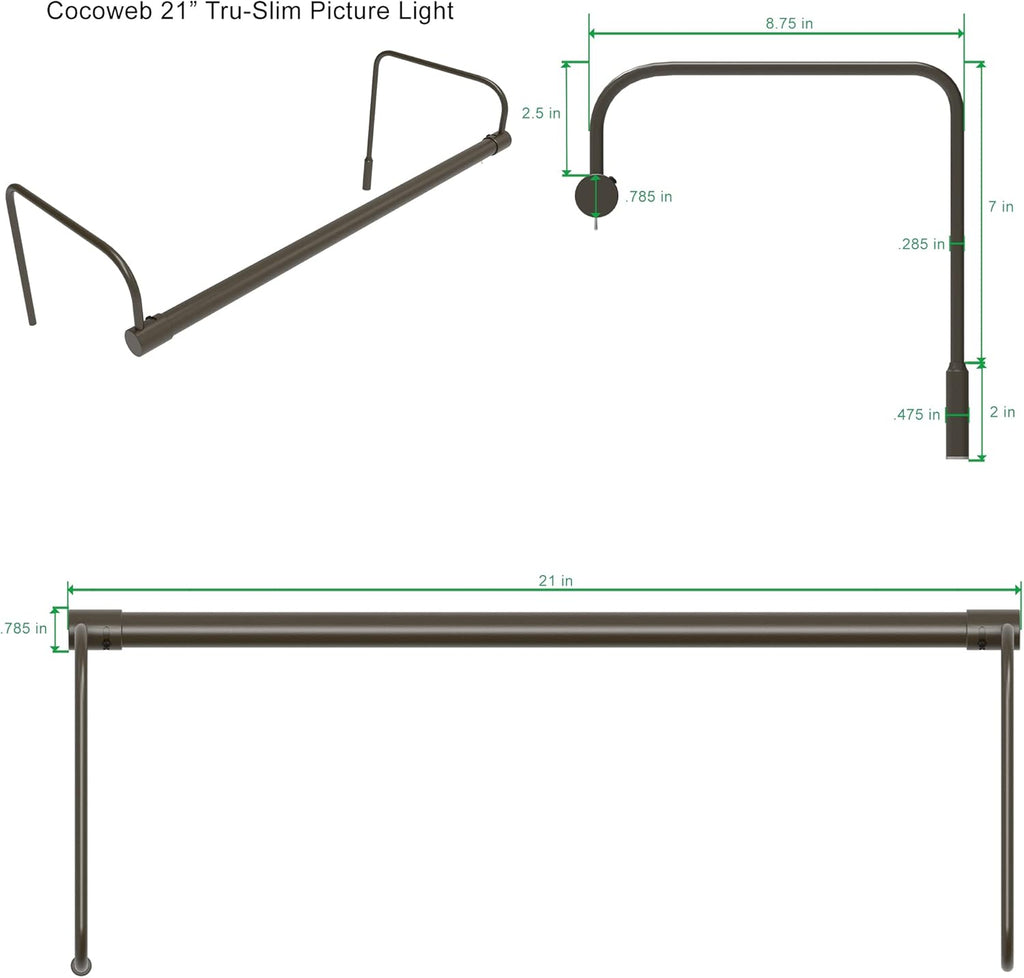 Cocoweb 21 Inch Tru-Slim Mahogany Bronze Picture Light - LED, 2700K, Adjustable Arm, Plug-in, Toggle Switch, Sleek and Compact Design