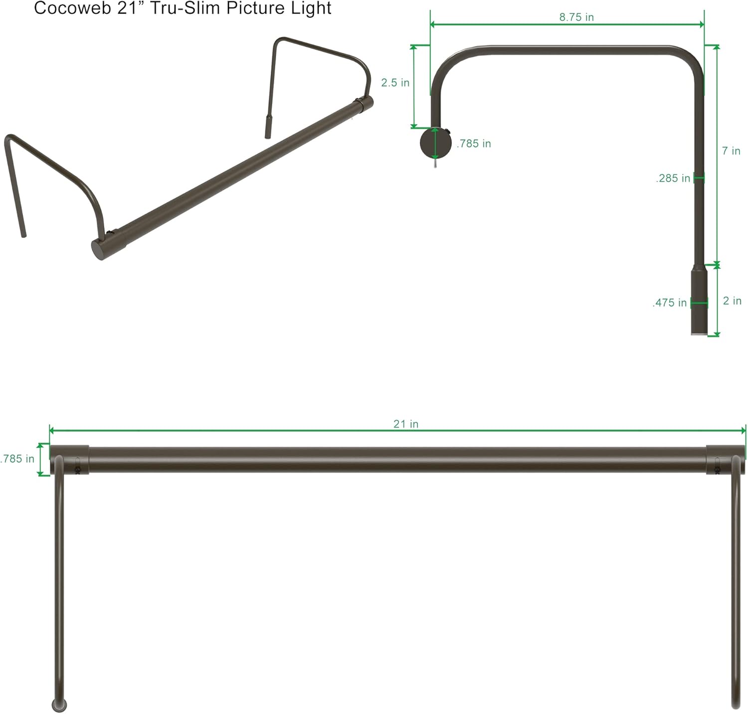 Cocoweb 21 Inch Tru-Slim Mahogany Bronze Picture Light - LED, 2700K, Adjustable Arm, Plug-in, Toggle Switch, Sleek and Compact Design