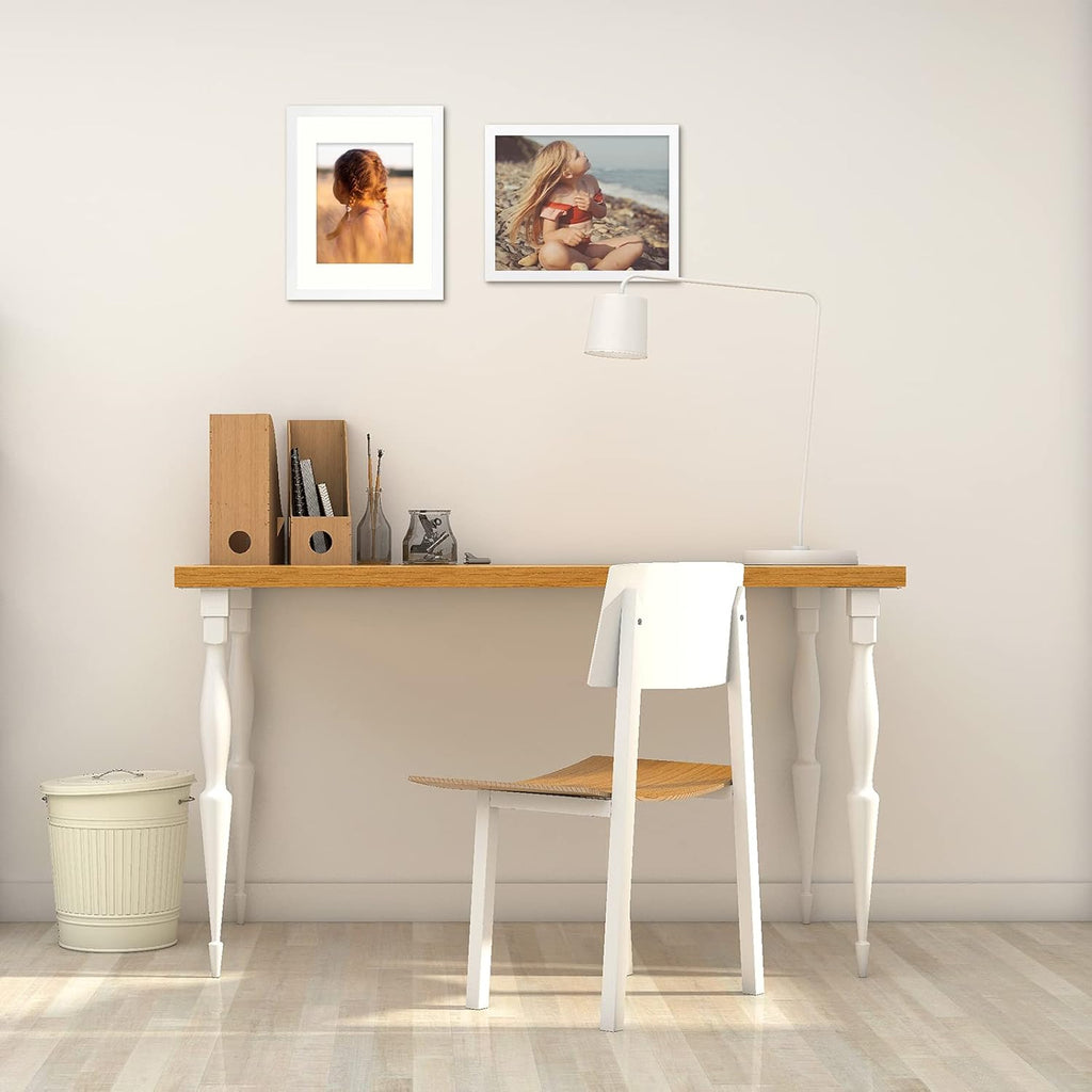 Golden State Art, Simple and Stylish Picture Frame with Ivory Color Mat & Real Glass Vertical Horizontal Display (11x14, White)
