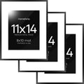 Homeforia Black 11x14 Picture Frame, High End Metal 11x14 Poster Frames with Mat 8x10, 11 x 14 Black Frame Matted to 8 x 10 inch Photo, 11 by 14 Thin Hanging Frames, Tempered Glass, Wall Kit, Set of 3