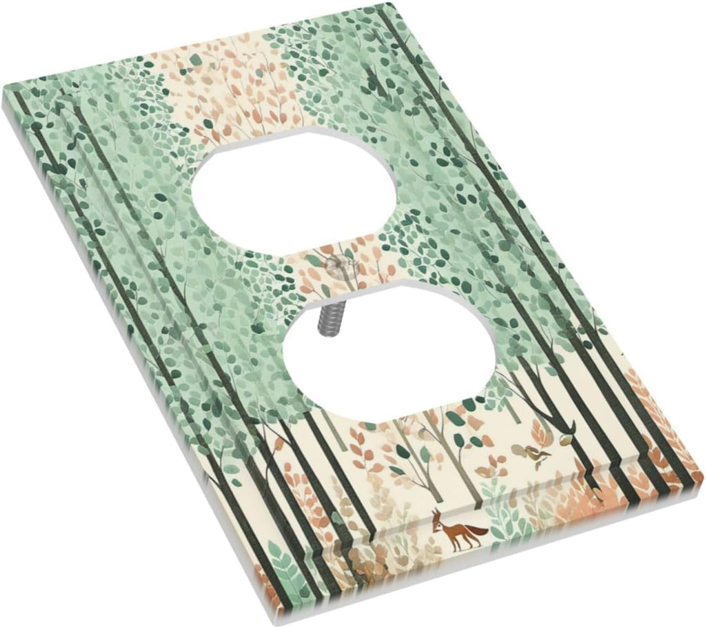 Boho Wildflower Forest Woodland Animals Outlet Covers 1 Gang Duplex Light Switch Cover Wall Plate Decorative Switch Plates Electrical Receptacle Faceplate for Bedroom Bathroom Decor