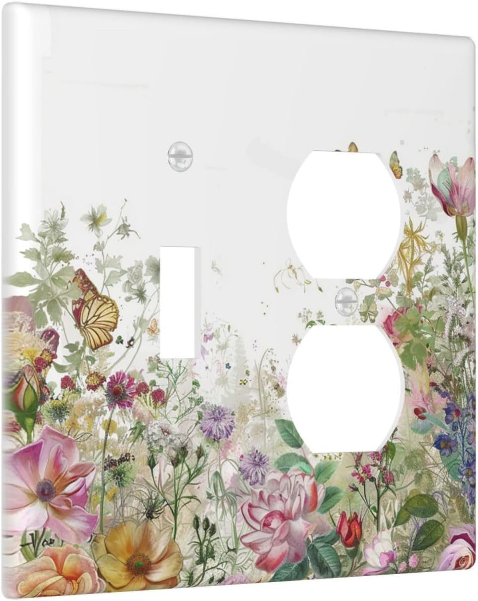 Wallplates Boho Wildflower Colorful Floral Butterfly 1 Toggle 1 Duplex Switch Plate Electrical Gfci Faceplate Decorative Light Switch Covers For Bed Room Living Room Decor
