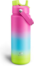 ENCOOL Insulated Water Bottle with Straw Stainless Steel Water Bottle, Leak-Proof, BPA-Free, Double Wall Vacuum Keeps Cold for 24 Hours for Sports, Travel, School (32 oz, Lime Sorbet)