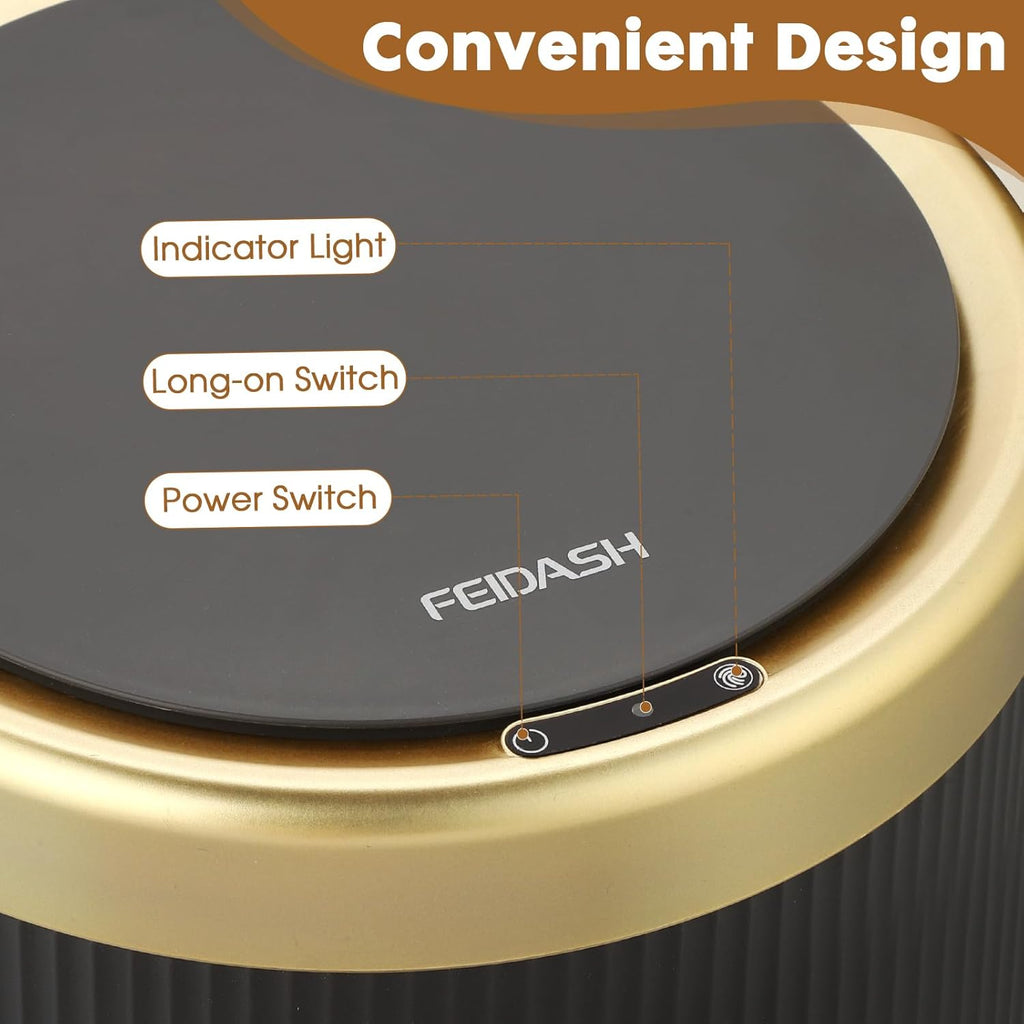 Smart Bathroom Trash Can Garbage Can with Lid, 2.8 Gallon Motion Sensor Trash Bin for Bathroom, Kitchen, Small Mini Trash Cans Black Automatic Diaper Trash Can-Dark Gray