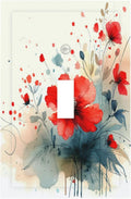 Vintage Floral Red Watercolor Modern Decorative Light Switch Cover 1 Gang Single Toggle Decorator Outlet Wall Plate Device Electrical Faceplate Switchplates for Bedroom Bathroom Decor