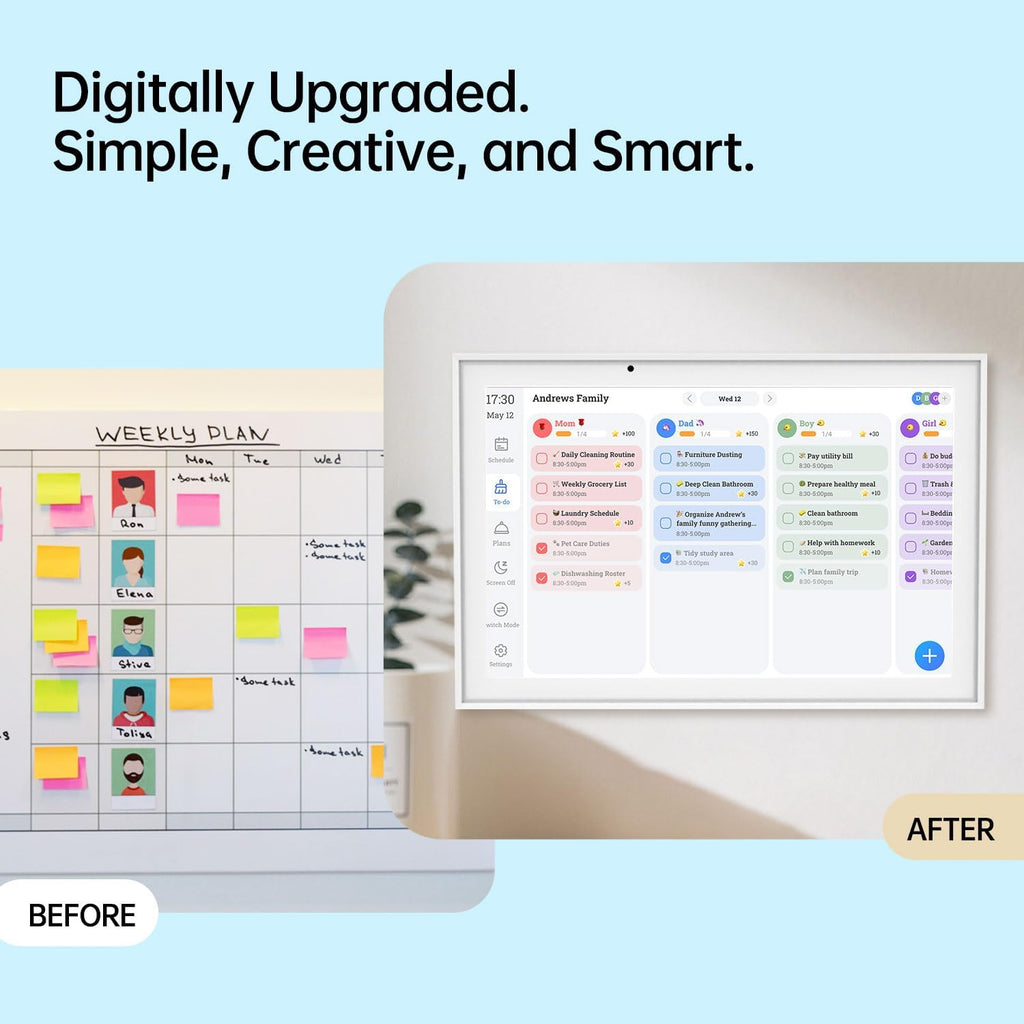 10.1 Inch Digital Calendar & Chore Chart – Interactive Touchscreen Wall Planner, Smart Family Organizer for Family Schedules, Desktop and Wall Mountable, White