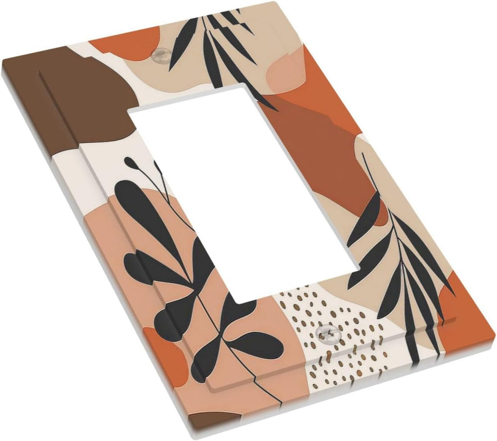 Decorative Outlet Covers Boho Botanical Orange Green Beige Minimalist 1 Gang Single Rocker Light Switch Cover Plate Wall Plates GFCI Faceplate for Bedroom living Room Decor